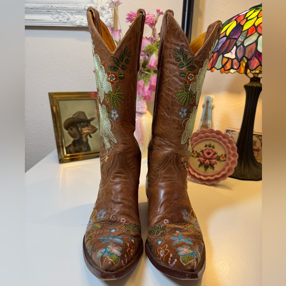 Old Gringo Eden Floral Embroidered Brown Cowboy Boots Size 7 - Picture 2 of 15